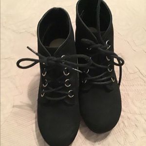 Black Suede Wedge Booties